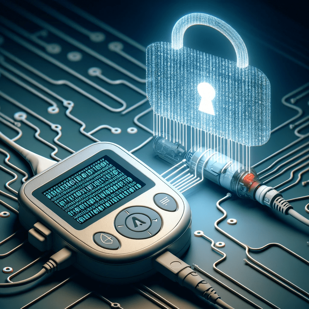 DALMedHacking and MedJackingLE-2024-01-20-204642-A-digital-illustration-of-a-medical-device-such-as-a-pacemaker-or-insulin-pump-connected-to-a-computer-network-with-visible-binary-code-flowing-from - Blue Goat Cyber MedHacking and MedJacking